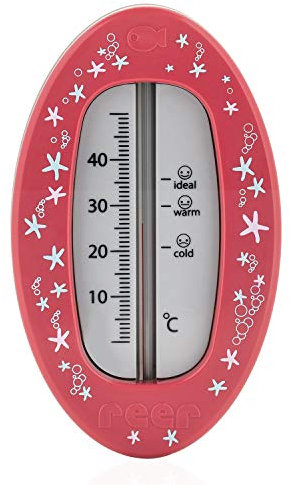 Reer Baby-Thermometer für die Badewanne mit süßem Unterwasserwelt-Motiv, kindersicheres Bade-Thermometer - Rot