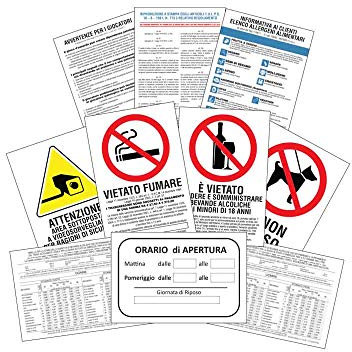 Pack 10 cartelli START-UP adesivi obblighi per locali, bar e ristoranti - regole sicurezza per locali 13,5 x 20 cm - Kamiustore