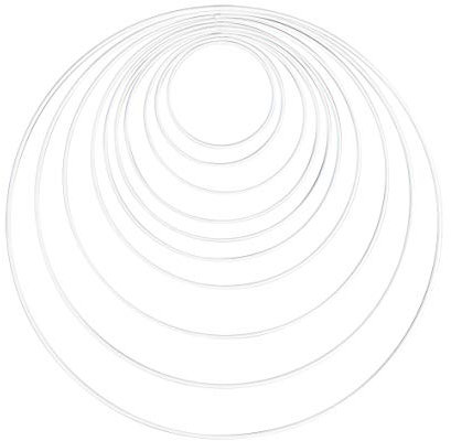Rayher 25213102 Metallringe, 10 Stück, 10 Größen sortiert, weiß beschichtet, Stärke ca. 3 mm, Drahtringe zum Basteln, für Wickeltechnik, Traumfänger, Floristik, Hochzeitskranz, Hoops, 10 bis 40cm