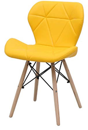 ZXCASDF Esszimmerstuhl 1 Stück Küchenstuhl Polsterstuhl Wohnzimmerstuhl Sessel Mit Armlehne, Sitzfläche Aus Leder, Holzfüße,Gelb