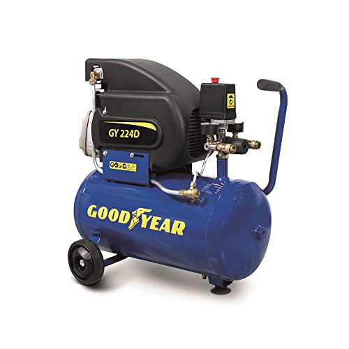 GOODYEAR - Compresor de aire eléctrico 24 litros con Kit de aire comprimido, 8 bares, 2 V, 1500 W, 210 litros/hora. Ideal para bricolaje.