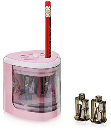 Peach PO102 Taille-crayon électrique universel avec pièces de rechange pour crayons de couleur, eye-liner et crayons de cire Rose 6-8 mm et 9-12 mm