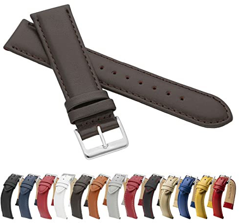 MARCHEL Glattleder LLB Lederarmband Echtleder Uhrenarmband Rindsleder Feines Leder (10 mm, Braun)