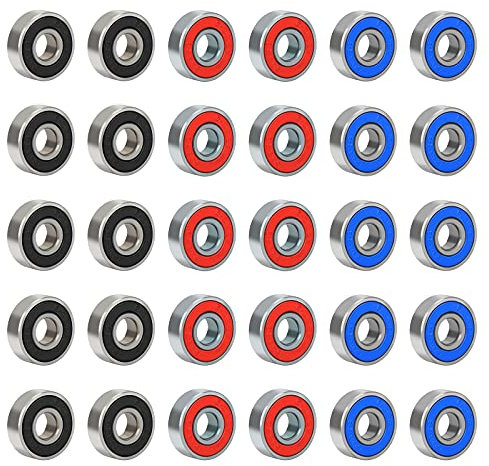 MENGON 30 Stück Skateboard-Kugellager ABEC-9 Skating Scooter Kugellager 608RS Metall Longboard Kugellager Präzisionskugellager 8 x 22 x 7 mm für Stunt-Scooter Inline-Skates (schwarz, blau, rot)