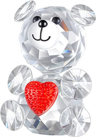 ZRENJHUS Crystal Figuren Glaskollektion Weihnachtsbaumschmuck 2021 zum Aufhängen und als Geschenk für Zuhause, Kristallbär mit rotem Herz