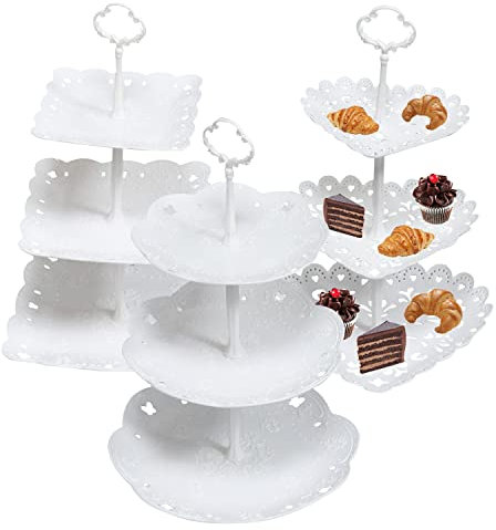 Quanerba Soporte para Tartas de 3 Pisos, 3 Pack Bandeja de Tartas, Plato de Frutos, Cupcake y Torre de Postre, Cupcakes Expositor Tartasde Desmontable