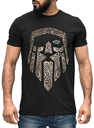 Neverless® Herren T-Shirt Odin Gott Valhalla Wikinger Nordmänner nordische Mythologie Wotan schwarz-Gold 4XL
