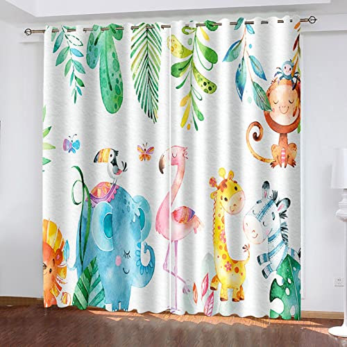 MTBDyyds Verdunkelungsvorhänge 3D Drucken 150X166Cm Farbe Pflanzen Tiere Verdunklungsvorhänge Kinderzimmer 2 Stück Vorhang Blickdicht Ösenschal Kindergardinen Junge Verdunklungsgardine