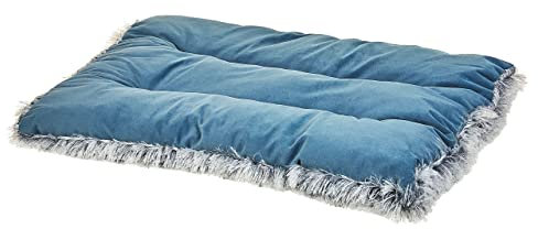 Modernes Tierbett aus weichem Samtstoff mit Quasten blau 60 x 45 cm Ergani