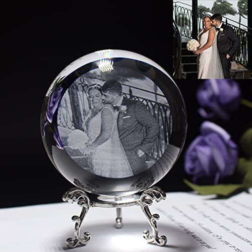 xingfa Custom Glass Photo Ball,2D Laser Engraved Crystal Photo Ball with Base,Custom Crystal Photo,Customized Gifts for Him Her Birthday (with Silver Base,6 cm)
