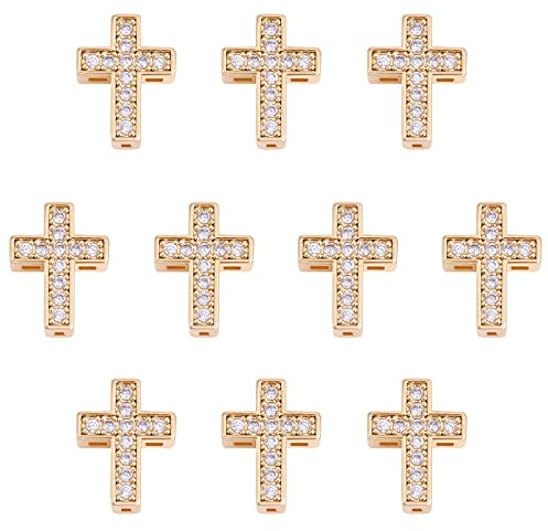 COGCHARGER 10 Stück Kreuz-Messing-Perlen, religiöse Kreuzperlen, Zirkonia, Abstandshalter für Schmuckherstellung, Handwerk