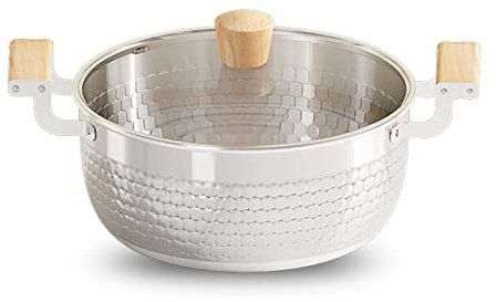 Traditional Japanese Yukihira Saucepan Nonstick Pot, Stainless Steel Milk Sauce Pan with Glass Lid and Food Steamer for Ramen, Milk (22cm/8.7in,Without Steamer)