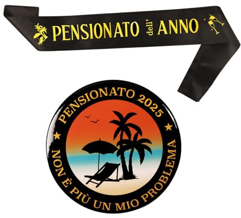 Fascia Pensionato dell'Anno Uomo Spilla Pensione Gadget Pensionamento Uomo Regalo Decorazione Oro Nero Addobbi Regali Festa di Pensione Party