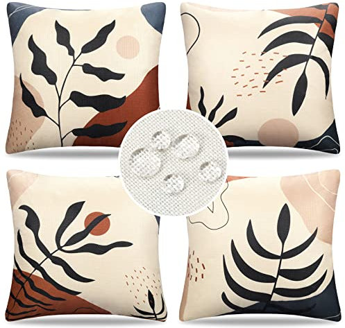 Kissenbezug Kissenhülle 50x50 Abstrakt Boho Blätter Outdoor Kissen Sofakissen Dekokissen Kissenbezüge Frühling Sommer Wasserfest Leinen Zierkissenbezug für Sofa Schlafzimmer Wohnzimmer Auto 4er Set