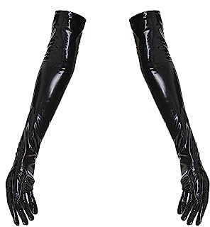 Damen Wetlook Kunstleder PVC glänzend lange Handschuhe Cosplay Performance Fäustlinge Sexy Clubwear Schwarz 3XL