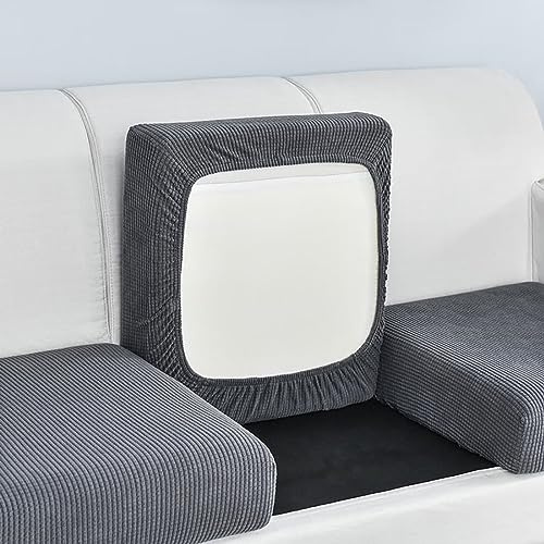 Edumov Sofa Sitzkissenbezug, Stretch Sofasitzbezug, Taillierter Sofasitzbezug, Weicher Sofakissen Schonbezüge Möbelschutzbezug, Ersatz für individuelles Kissen(4-Sitzer, Dunkelgrau)