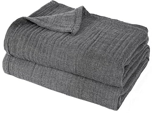 PHF 100% Baumwolle Musselin Decke 220x240cm, 4-lagige weiche hautfreundliche & atmungsaktive Tagesdecke, Ganzjahres-Komfort Black Sofaüberwurf Couchdecke für Bett Sofa, Anthrazit