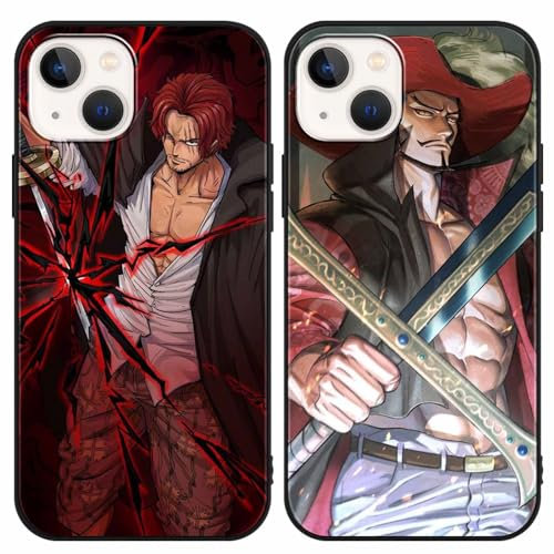 PBNDJVG 2 Confezioni Custodia per Apple iPhone 13/iPhone 14 6.1 Pollici, Anime Shanks Motivo Manga Character Antiurto Protezione Case Flessibile TPU Silicone Cover Bumper, Nero1
