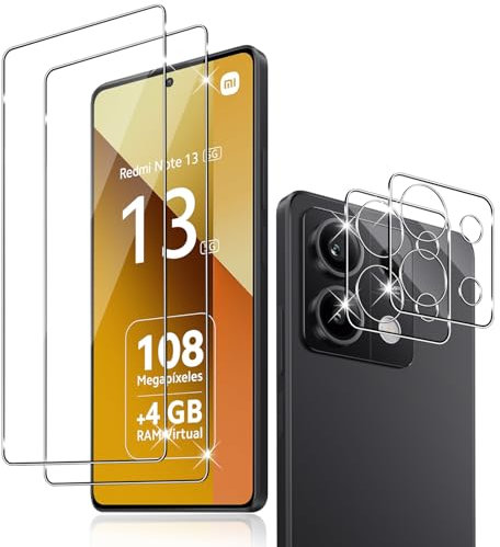 Holilo pour Xiaomi Redmi Note 13 5G Verre Trempé + CaméRa ArrièRe Protecteur【2+2 Pièces】,9H Dureté aux Rayures RéSistant Verre Trempé Membrane, sans Bulles HD Protection DéCran CaméRa Film