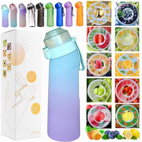Putextile Trinkflasche Starter Up Set mit 10 aromatischen Kapseln, Trinkflaschen 650 ml Flasche Obst Duft Süßwasser E%0 Tasse Wasser für und Outdoor Fitnessstudio (Gradient Blue+10Pods)