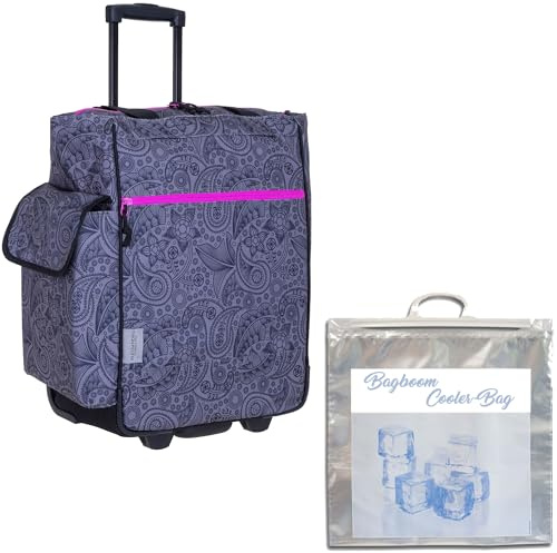 Einkaufstrolley Trolley Einkaufsroller 12896 Grey Paisley + Thermo Tasche | Wheel Shopping Damentasche Korb Shopper Grau Zip Lila Pink
