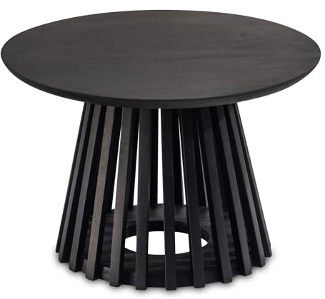 FineBuy Couchtisch Rund 60x60x41 cm Mango Massivholz Schwarz, Gitter | Wohnzimmertisch mit offenem Gittergestell, Sofatisch aus Echtholz, handgefertigt, jedes Stück ein Unikat