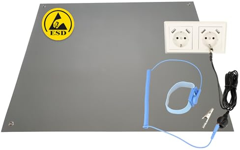 Minadax 80 x 30cm GRAU Antistatik ESD Computer Matte Tischmatte „Premiumqualität“ inkl. Manschette + 2,4m Verlängerung - ESD-Schutz