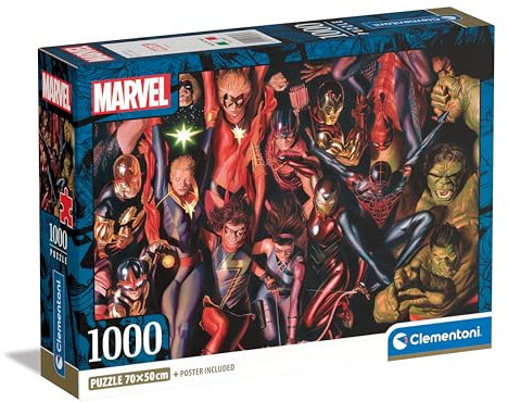 Clementoni Jigsaw Puzzle Marvel The Avengers 1000 Pieces - Poster Included, Puzzle For Adults 14-99 Years, Gift For Men/Women, Super Hero, Made In Italy, 39857
