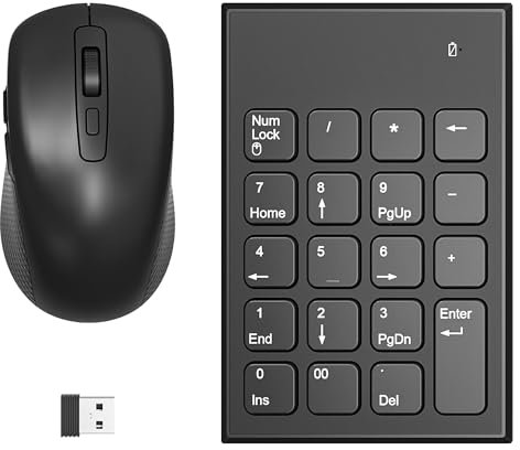 Tastiera numerica e mouse wireless, ultra sottile, 2,4 GHz, 19 tasti, tastiera numerica con 3 DPI regolabili, estensioni per tastiera con contabilità finanziaria silenziosa portatile per laptop, PC,