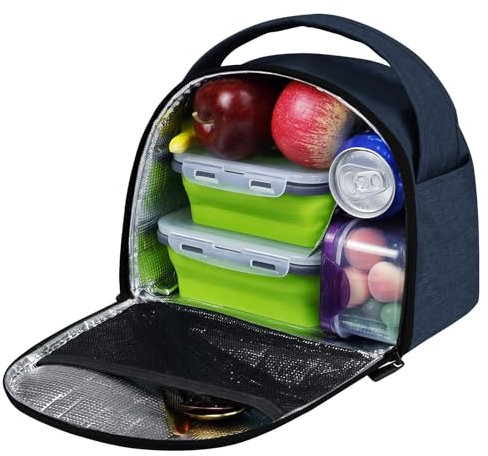 Gloppie Bolsa Térmica Porta Alimentos Isotérmica Nevera Portátil de Almuerzo Plegable Gran Capacidad Bolsa de Comida Ideal para Trabajo, Escuela y Picnic Mantiene la Comida Fresca y Caliente, Azul