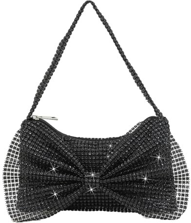 BABYVIVA Tasche für Damen, Abend-Clutch, Luxus-Strass, Handtasche, Box, Tasche, Schleife, Umhängetasche, Party, Hochzeit, Geldbörse, Mädchen, Schwarz , 24.5*1*14cm