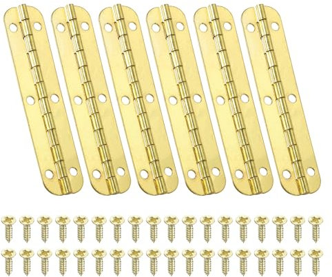 PATIKIL Bisagra de Piano Pequeña 2.6 x 0.6, Pack de 6 Bisagras Mini de 180 Grados para Cajas de Joyería con Tornillos para Cajas de Madera de Joyería, Color Oro