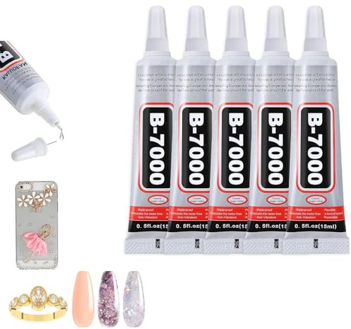 5PCS Jewelry Glue,Rhinestone Glue,B7000 Fabric Glue,Clear B7000 Jewelry Glue,Phone Repair Glue,15ML Multi-Purpose Glues for Beads,Fabric,Metal,Nail Art,Wood,Glass- Super Strong and Waterproof