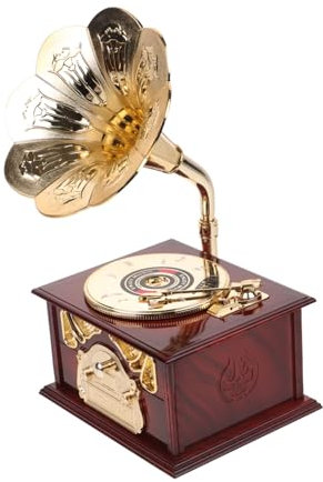 VINTORKY 7305a Vintage Musikbox Mit Wind-up Mechanismus Dekorative Tischdeko Für Zuhause Als Geburtstagsgeschenk Für Feiertage Nostalgische Braunes Grammophon-design