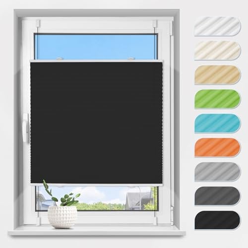 Plissee Klemmfix ohne Bohren Schwarz B65 x H110 cm Plissees Lichtdurchlässig Faltrollo Jalousie Plisseerollo Fertigplissee Sichtschutz & Sonnenschutz für Fenster & Tür