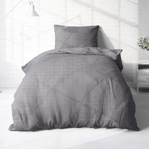 Träumschön Premium Bettwäsche 155x220 + 80x80 cm - Grau Uni Design - Bettwäsche aus 100% Baumwolle – Weich, Atmungsaktiv & Hautfreundlich - bügelfrei