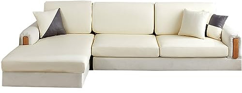 ESOUY Super dehnbarer Sofabezug, dehnbarer, elastischer Sofa-Sitzkissenbezug, Ledersofa-Kissenbezug, Hunde- und Haustierfreundlich, universell (Beige, 3-Sitzer)