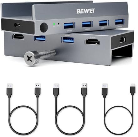 BENFEI HDMI 2.1 KVM Switch 8K@60Hz 4K@240Hz/165Hz/144Hz/120Hz, Conception de fixation par clip, USB 3.0 Switch 4 ports USB partageant 1 écran et clavier souris imprimante U disk pour 2 PC