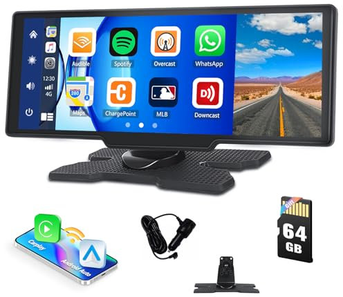 SIXTOP 10.36 Portable Car Stereo with Wireless Apple CarPlay Android Auto, 64GB Card, IPS Touchscreen Car Play Screen for Car, Car Media Player with Mirror Link, Voice Control, Bluetooth, FM, AUX