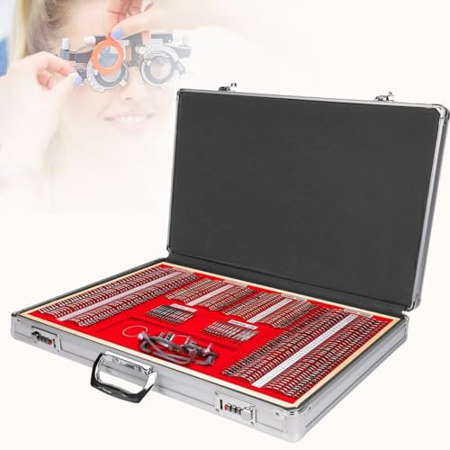 PASPRT 266 PCS Optical Trial Lens Set Kit, Lens Case Optometry Equipment Optical Metal Rim Prism Trial Lens Set, Adjustable Trial Frame