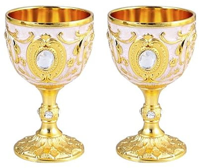 Elictech Vintage Chalice Goblet Royal Chalice Embossed Cup Vintage Zinc Alloy Goblet Medieval Party Decorations for Halloween Party Drinking Decor Supplies (Gold-Silver)