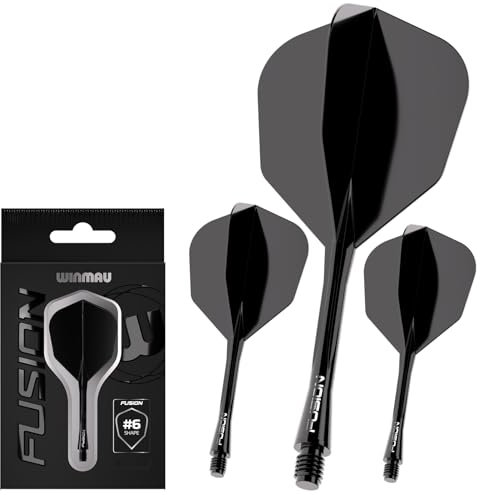 WINMAU Darts Fusion Integrated Flight & Shaft System - No.6 Shape & Design - Schwarze Farbe, Intermediate Länge