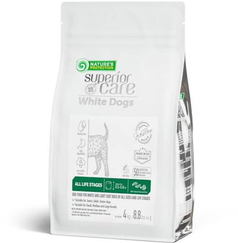 Nature's Protection Dry Dog Food for Puppy & Adult - High Protein Tear Stain Formula - Hypoallergenic Kibble for Small, Medium & Large Breed Dogs with Light Fur (Superior Care - Insect, 8.8 lb)