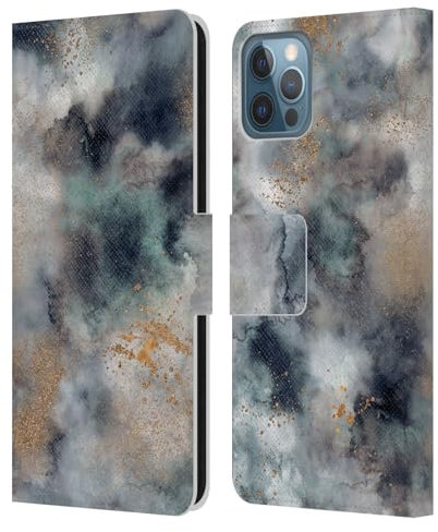 Head Case Designs Offizielle Ninola Blauer Und Goldener Marmor Farbenfrohe Muster Leder-Wallet-Hülle Kompatibel mit Apple iPhone 12 / iPhone 12 Pro