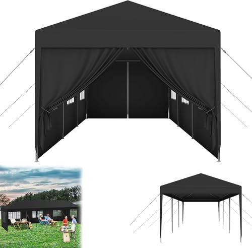 Froadp Pavillon 3x9 m, Wasserdicht Winterfest Gartenpavillon mit 8 Seitenteilen und Fenstern für Garten und Camping, UV-Schutz, Stabil Festzelt für Party, Hochzeit, Outdoor-Events, Anthrazit
