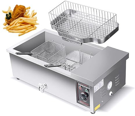 23L/34L Friteuse Professionnelle avec 2 Paniers À Friture 3000W/4000W Friteuse Electrique Acier Inoxydable Contrôle de La Température de 50-300°C 220V/50Hz(78 * 41.5 * 29cm)