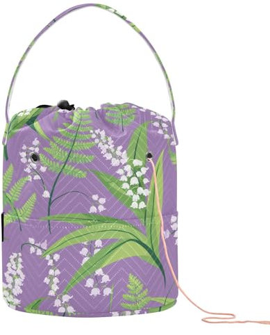 Lilien und Farne lila Häkelgarn-Tasche, Häkelgarn-Taschen mit Löchern, Basteltasche für Häkeltasche, Reise-Stricken