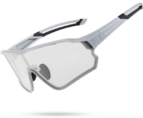 ROCKBROS Occhiali da Sole Fotocromatici, Occhiali da Ciclismo Bici Protezione UV400 Antivento Bicicletta Uomo Donna con Montatura per Miopia Sportivi MTB Corsa Pesca, Grigio e Nero