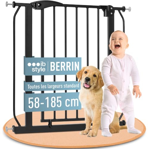 IB STYLE Barrera de Seguridad Berrin 58-185 - Barrera de Escalera, sin taladrar, Apertura de una Mano, para niños, 6 a 24 Meses, Color Blanco Gris, 175-185 cm