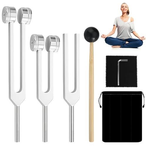 LEKEFETO Stimmgabel Set, Stimmgabel Neurologie mit Kleiner Hammer, Stimmgabeln zur Heilung(128Hz, 256Hz, 512Hz), Stimmgabel Therapie, für die Therapie, Chakra-Therapie, Klangtherapie, Anti-Stress